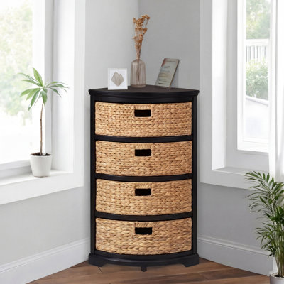 Solid Wood 4 Drawer Storage Drawers, Corner Cabinet, Quarter Round, For Small Spaces, Black