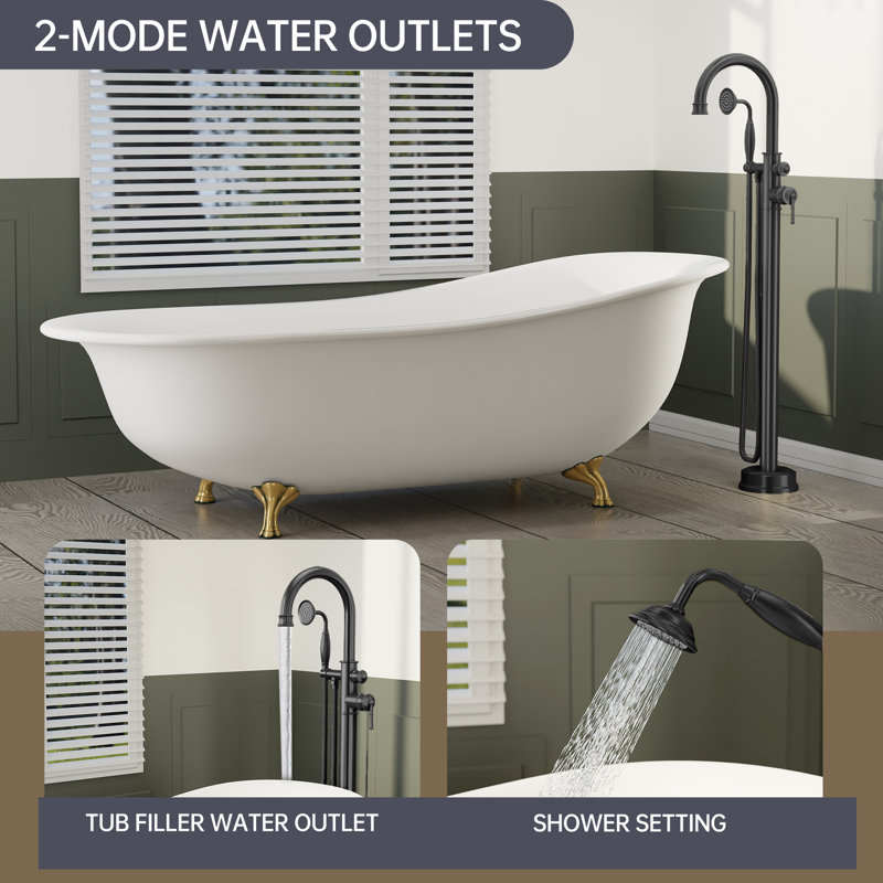 Hettinger 1 Handle Bathroom Freestanding Tub Filler Bath Filler with Diverter, Matte Black