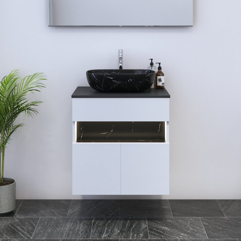 Lieke 23.6'' Single Bathroom Vanity with Top, Black, Black