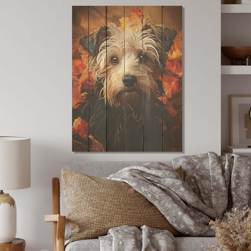 Puli Poetry Parade I - chien, art mural sur bois de pin naturel, H 40 po x l 30 po
