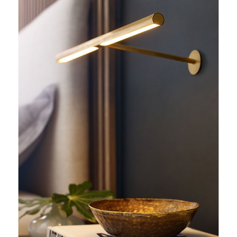 Plural Faceted Picture Light, Hand Rubbed Antique Brass, 0.7" H x 18" W x 8.9" D, 13.5