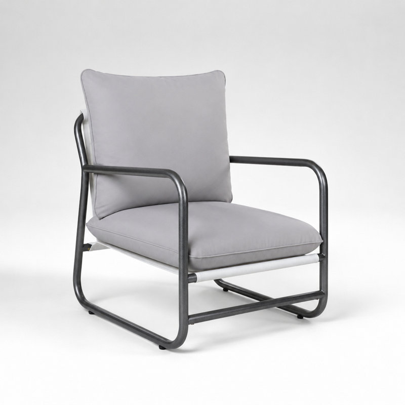 Fauteuil de patio d'extérieur en aluminium durable, siège de canapé simple avec coussin amovible résistant à l'eau, siège d'extérieur résistant aux intempéries