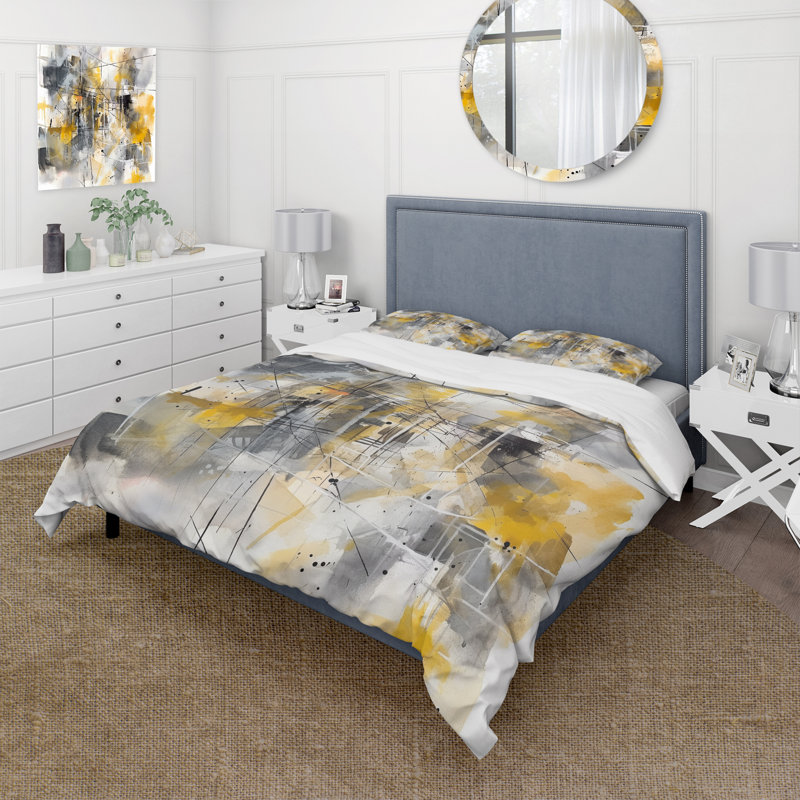 Ensemble de housse de couette abstrait jaune et gris - polyester microfibre, Housse de couette très grand et 2 très grandes t