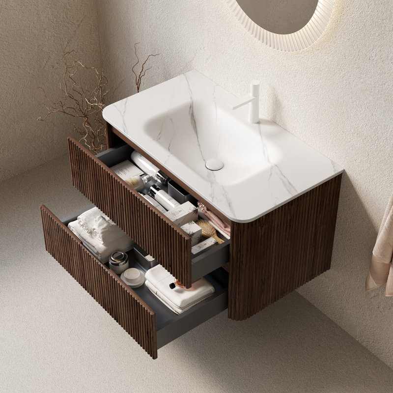 Meuble-lavabo de salle de bain, armoire de rangement flottante avec tiroirs, pré-assemblé