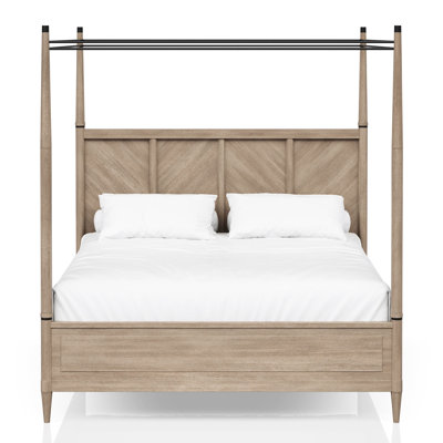 Grand lit à baldaquin fini sable - fabriqué en bois massif et magnétisme sable de taille chambre à coucher transitionnelle
