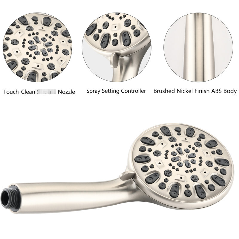 Stainless Steel Slide Bar Shower - 7 Dual Spa Head, 5" Abs Wall Mount, 1.8 Gpm, Adjustable Spray Patterns, 59" Hose, Brushed Nickel