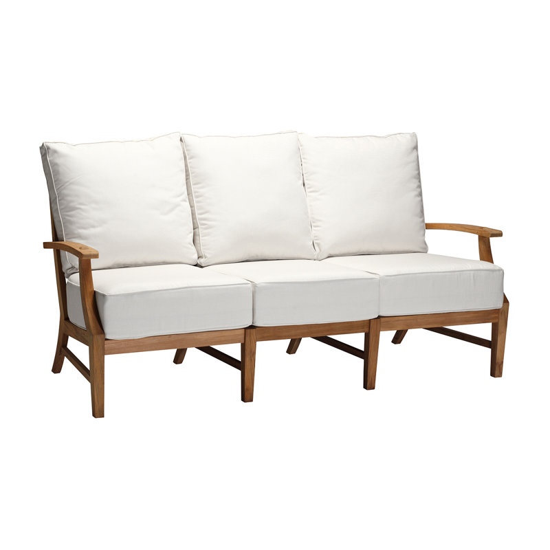 Canapé d'extérieur en teck de 75,75 po avec coussins Croquet, Welt + Dream Fill, Dream Dreamen en colombe Sunbrella®