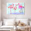 Trio flamant rose Brampt sur fond bleu-107707811