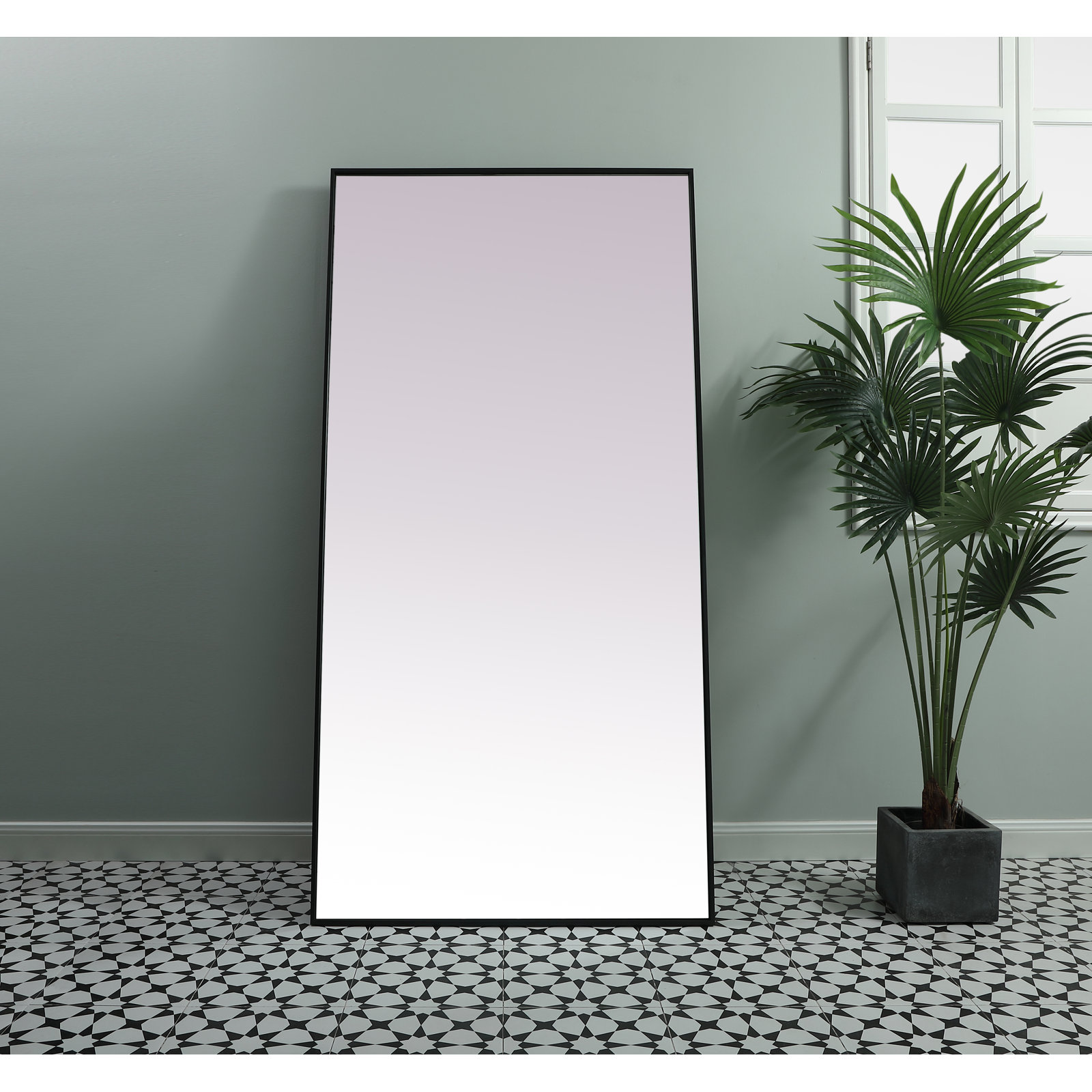 Sabine Metal Rectangle Floor Mirror, 72" x 36", Black