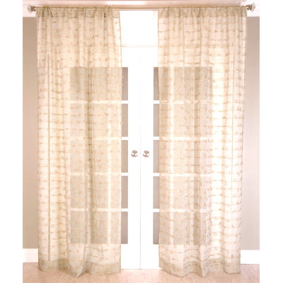 Natural Elegance 100% Linen Sheer Rod Pocket Header Curtain Panel with Jute Knots