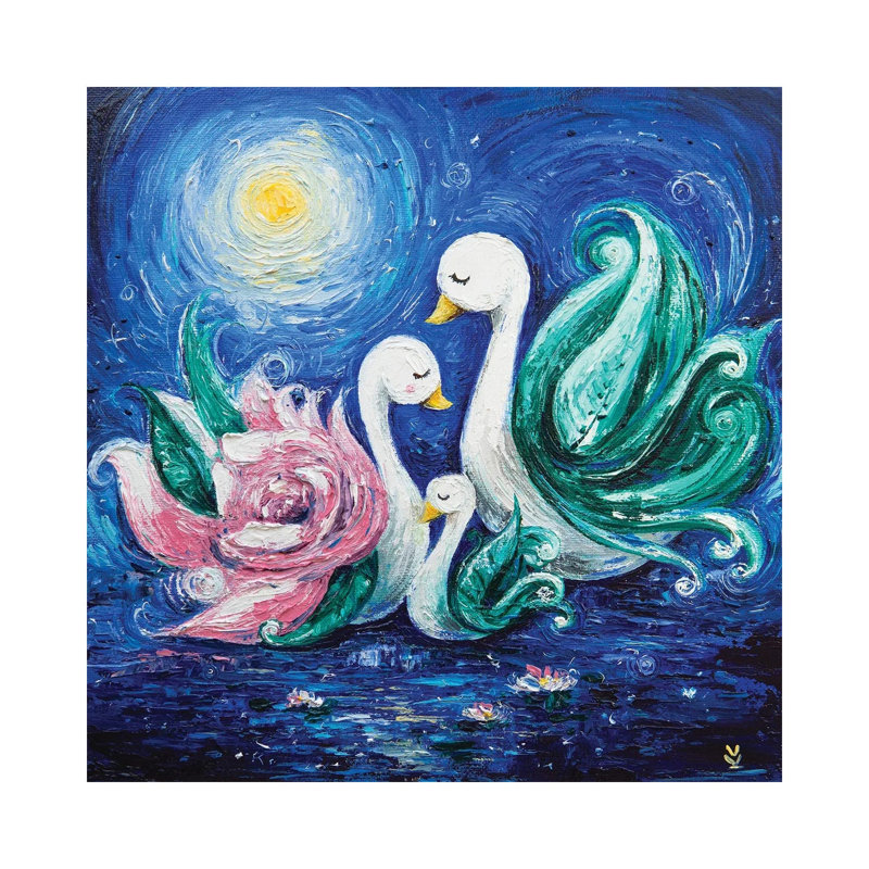 Swans by Vlada Koval - Painting on Canvas, 66.04 cm H x 66.04 cm W x 1.91 cm D, Wrapped Canvas