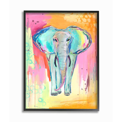 Éléphant coloré avec fond abstrait de couleur pastel par Jennifer McCully-impression d’art graphique