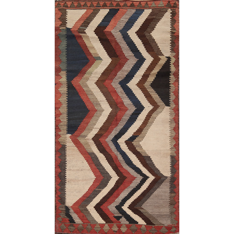 Tapis en laine à chevrons kilim 5 x 9
