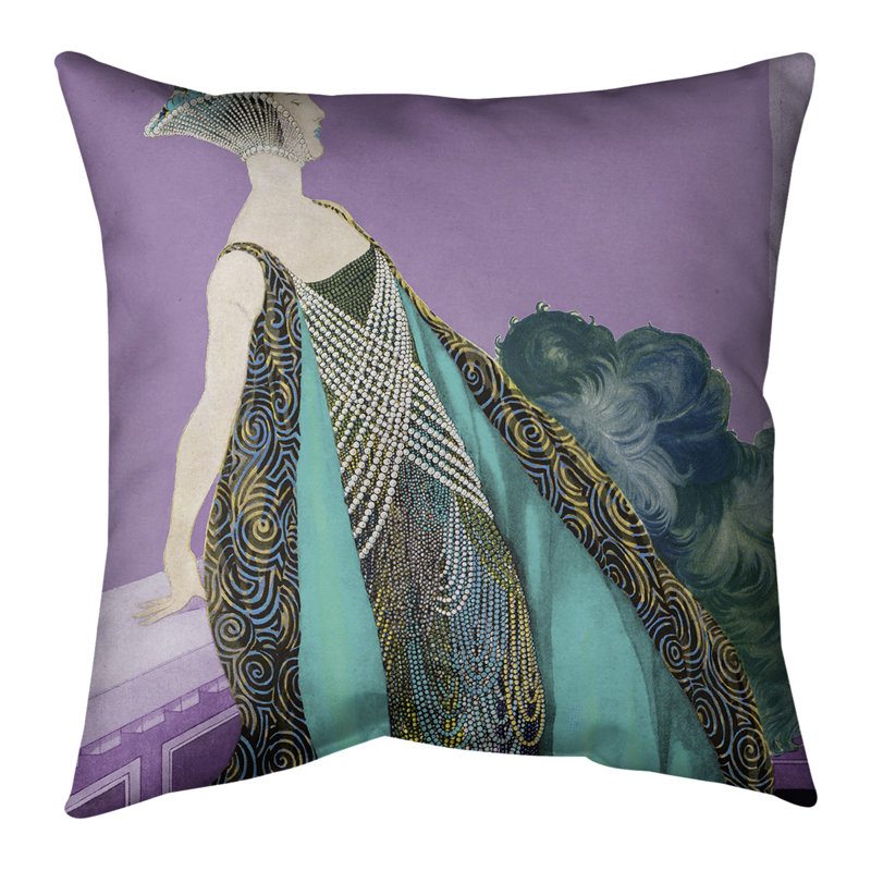 Emily Brodeur Square, 14 po x 14 po, Bourre en polyester, Mauve / bleu sarcelle
