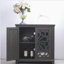 Élégant buffet avec 2 portes en miroir en acrylique Buffet et rangement avec rangement, armoire d'appoint sculptée creuse en stratifié brun et support en panneau de fibres à densité moyenne, tablette spacieuse réglable-1175148607