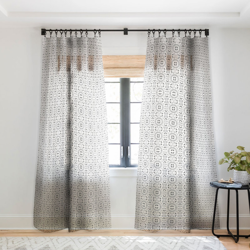 Ladbrooke Holli Zollinger Mandala Tile Light 1pc Sheer Window Curtain Panel, White/Black