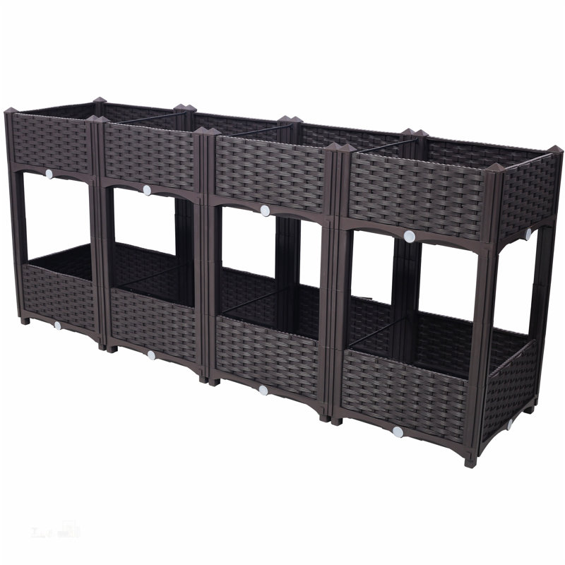 Elevated Planter Garden Box with Self-Draining System, Modular Design for Easy Customization and Outdoor Gardening, Brown, 63x15.7x27.7 Inch