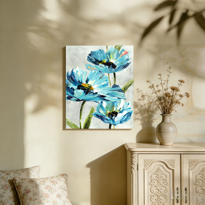 Art mural abstrait, fleur bleue abstraite, L 36 po x l 24 po