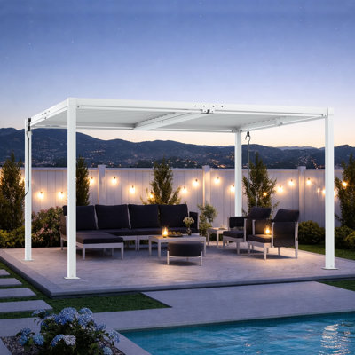 10' x 13' White Aluminum Louvered Pergola with Adjustable Roof for Patio and Backyard
