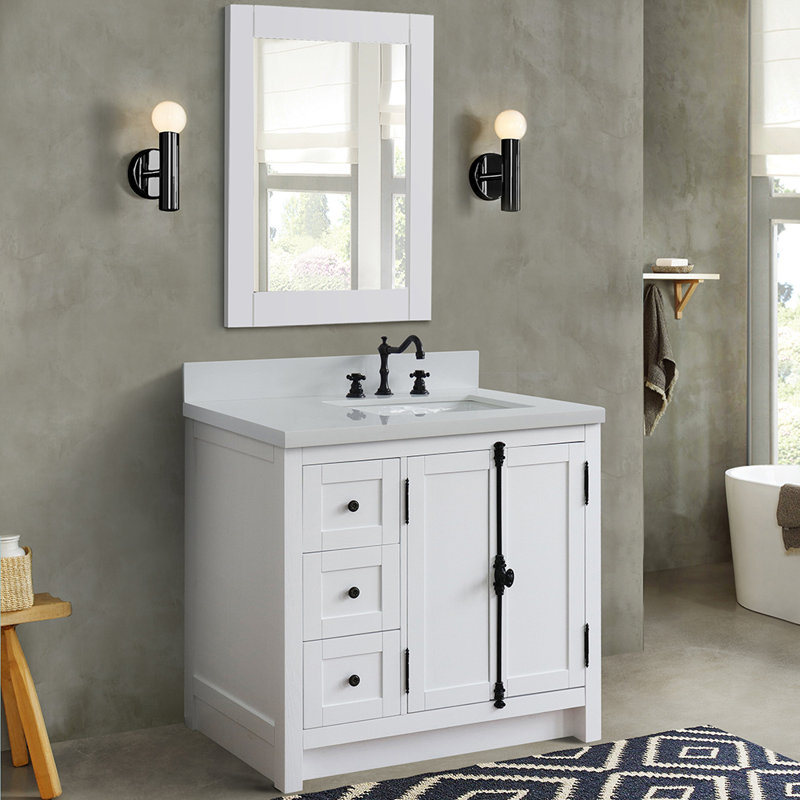 Ensemble de meuble-lavabo simple 37 po Calsbeck, Marbre de Carrare blanc, Glacier cendré