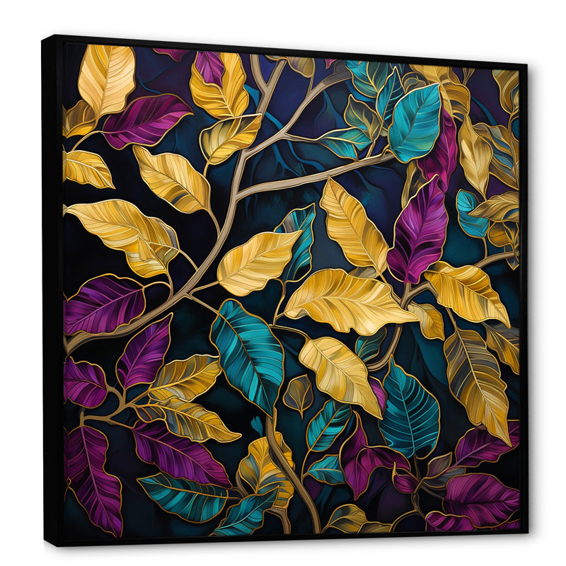 Feuilles colorées avec charme feuillage, H 24 po x l 24 po x P 1 po, Cadre flottant noir
