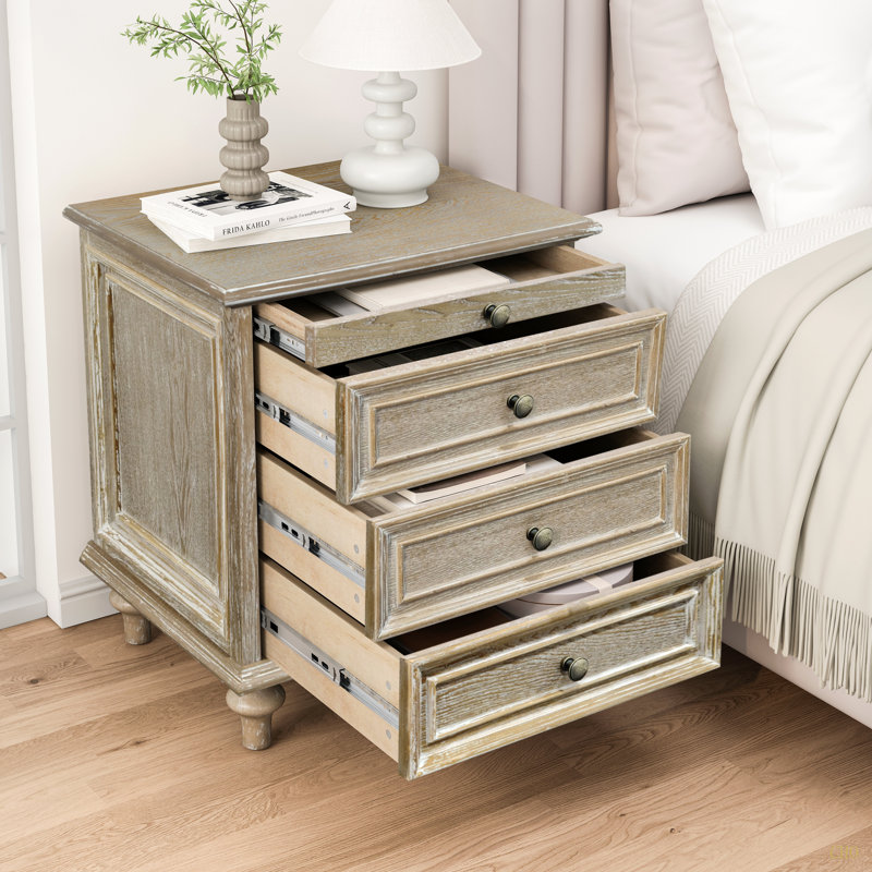 Tables de chevet Farmhouse avec 4 tiroirs, table de bout avec rangement en bois avec tablette coulissante cachée, grande table d'appoint avec 4 pieds en bois massif et poignée en métal, assemblage facile