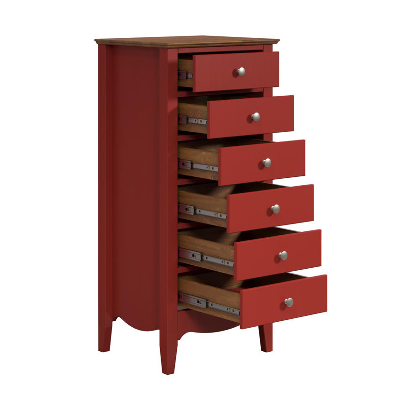 Delrick 6 Drawer 50Cm W Tallboy, Red/Brown