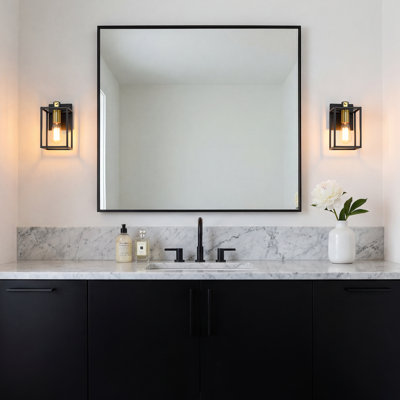 5.12" Industrial Vanity Light,matte Black & Antique Brass Bathroom Wall Sconce,glass-free Damp Rated,for Bathroom Kitchen Living Room