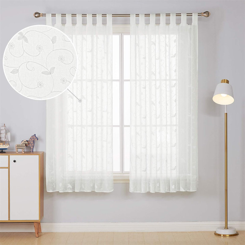 Aneatra Semi Sheer Curtain Pair, Cream, 140cm wide x 175cm high