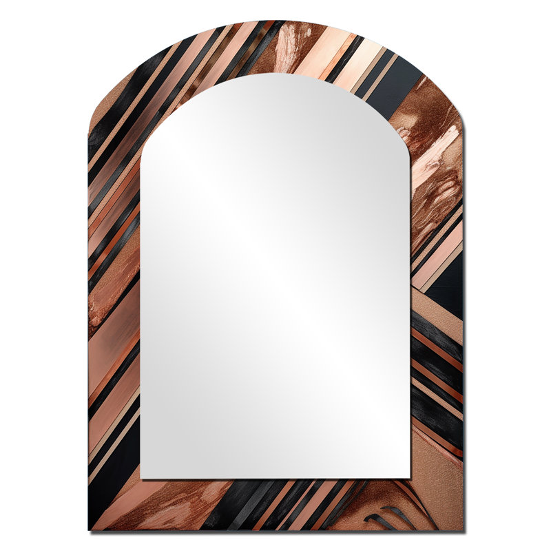 Gold Embracing Essence Of Lines I - Large Arched Wall Mirror On Metal, 34" x 25"