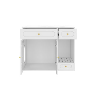 Hidden Cat Litter Box Furniture With Led Lights & Storage Drawers, Indoor Cat Litter Cabinet With Acrylic Arched Doors, Multi-entry Pet House End Table For Living Room