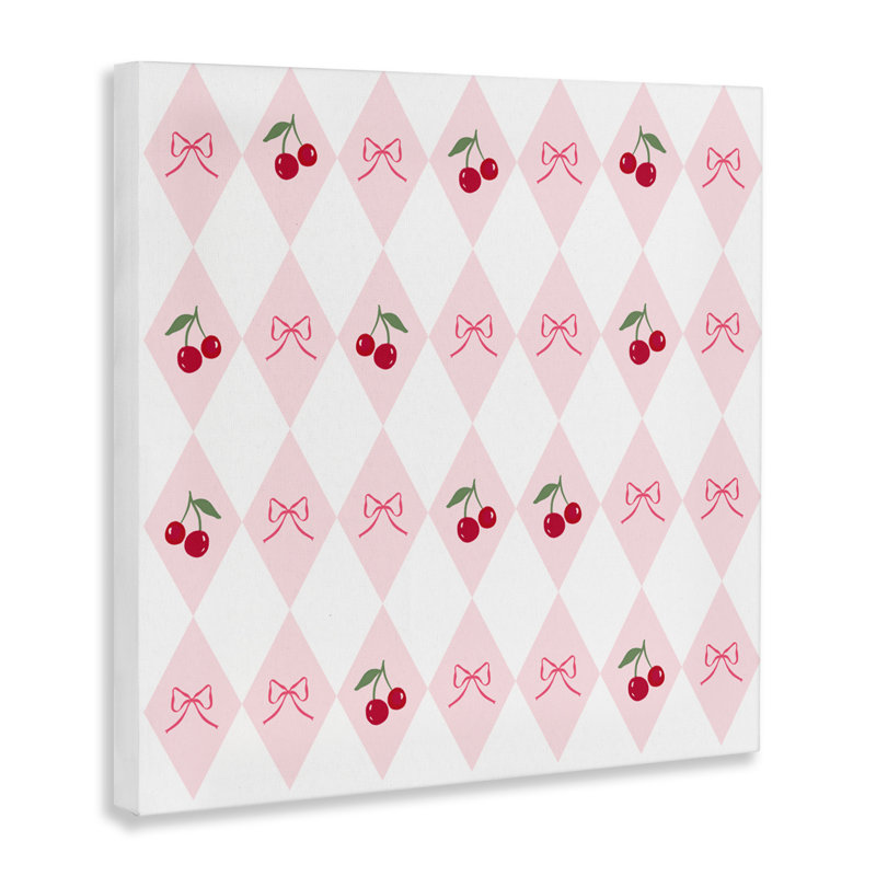 «Cherries & Bows Argyle», conception de Lucille Price, H 17 po x l 17 po