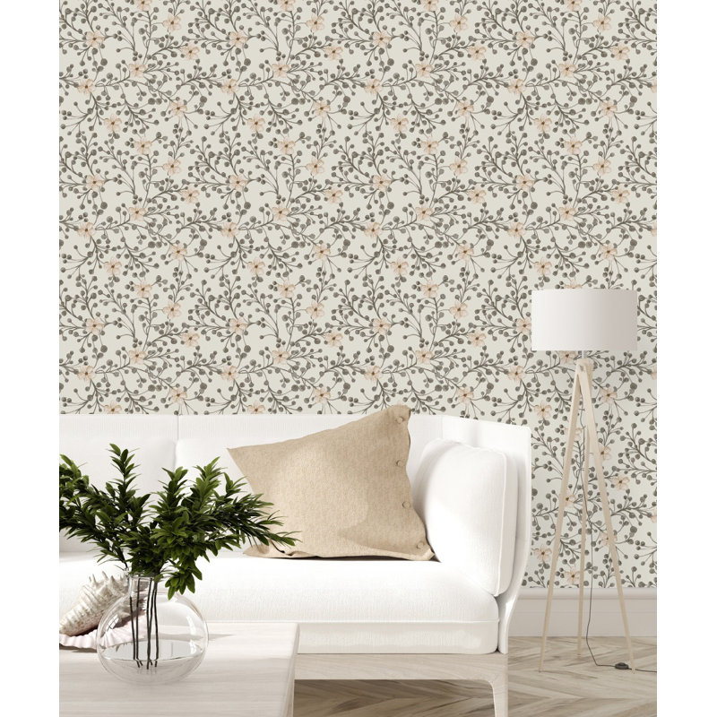 Panneau de papier peint avec petites fleurs blanches L 10,4 pi x l 25 po