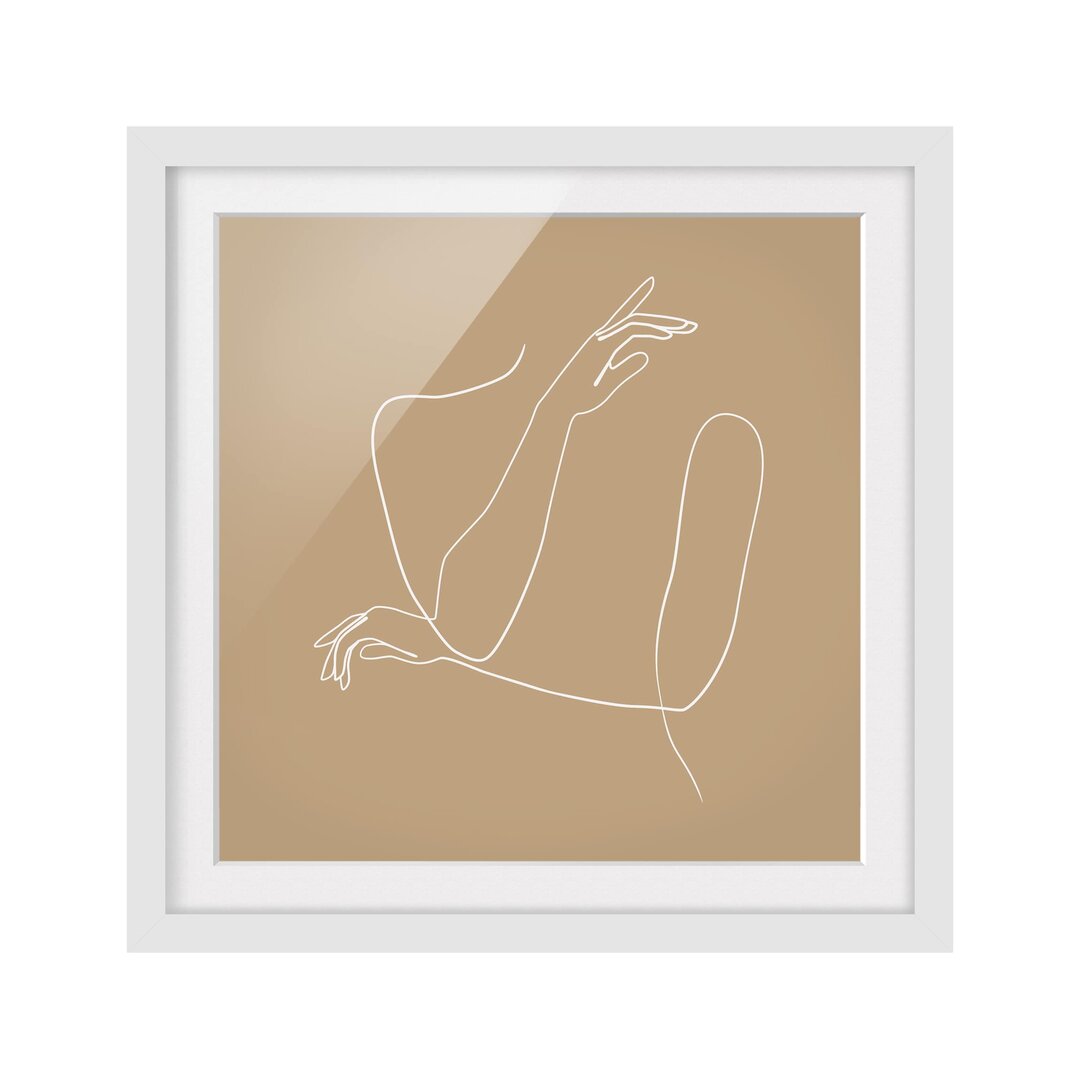 Gerahmtes Poster Line Art Hands Woman in Beige