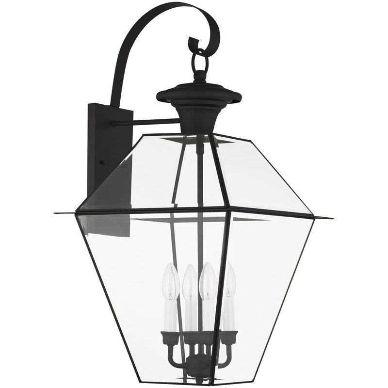 Luminaire suspendu pour lanterne murale d'extérieur 15 po 4Lt avec abat-jour en verre biseauté transparent, Noir