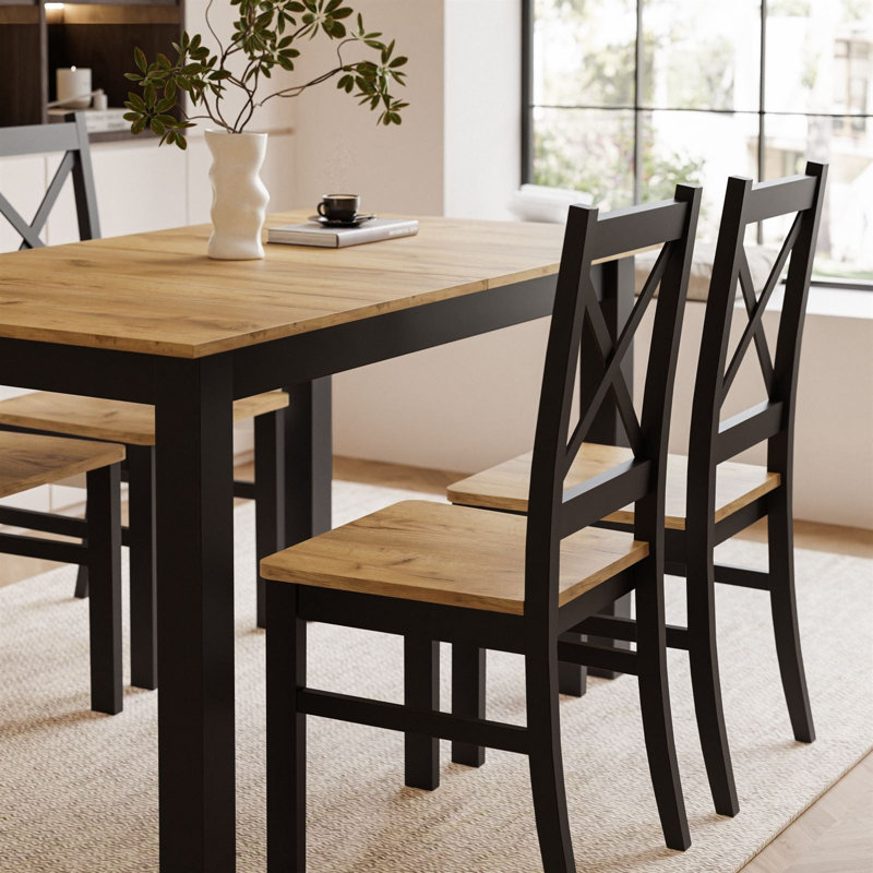 Odelle 4 -Person Dining Set, Black, Black, Black/Oak craft