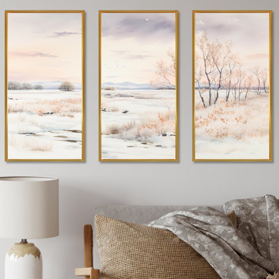 Minimalisme paysage d'hiver au bord du lac - ensemble de décoration murale neige