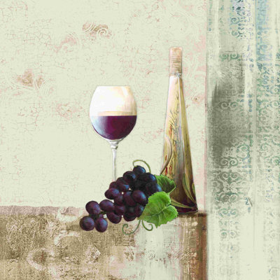 «Red Wine and Grapes Still Life», reproduction d'art sur toile tendue
