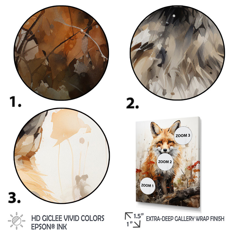 Fox Wilderness Observer - Art mural de renard pour le salon, Cadre simple noir, H 20 po x l 12 po x P 1 po