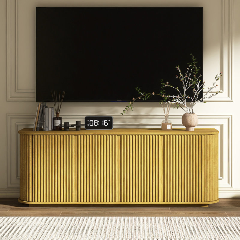 64" Modern TV Stand With Adjustable Shelves, Natural
