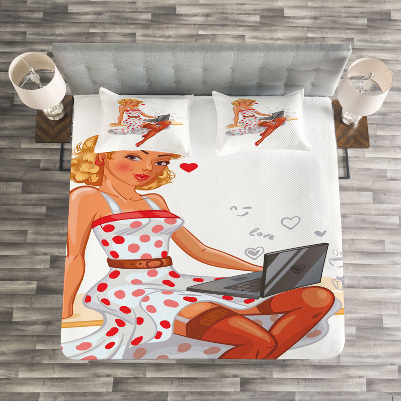 Red/White Microfiber Modern & Contemporary Bedspread Set, 260 x 280 cm