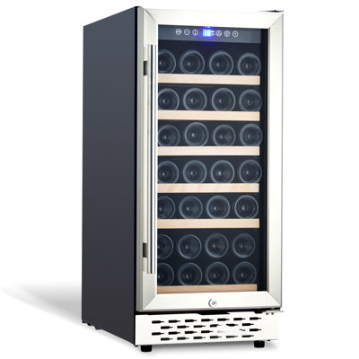 28-Bottle Wine Refrigerator & Beverage Cooler – Freestanding Wine Cooler with Digital Temp Control, Glass Door & LED Touch Displa