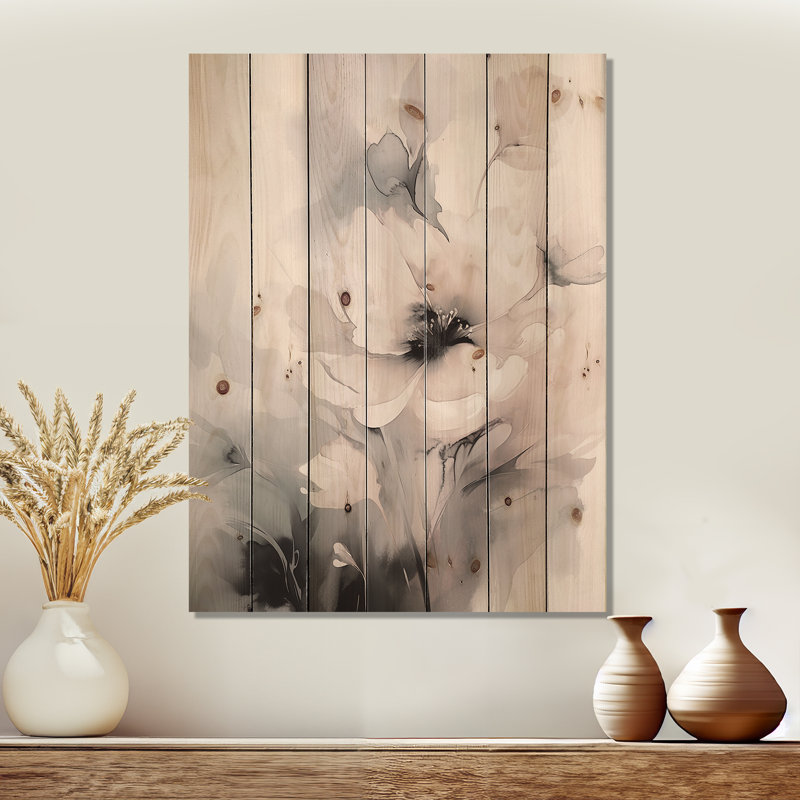 Simoneaux - Art mural floral sur bois de pin naturel, H 32 po x l 24 po