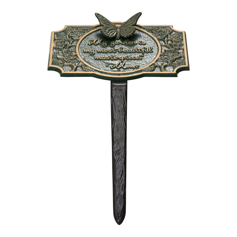 Monet Garden Butterfly Lawn Plaque, Green/Gold, 34