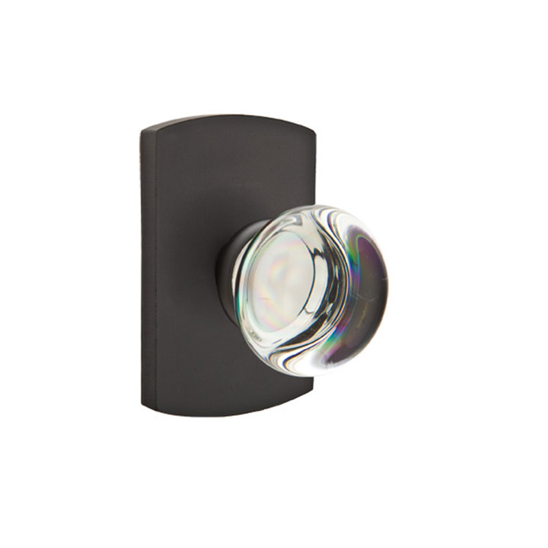 Emtek Passage Knobset w/ Sandcast #4 Rosette and Providence Glass Knob, Flat Black