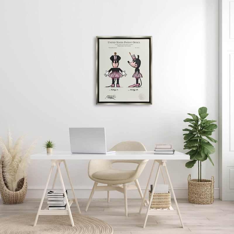 Art de giclée encadrée par brevet de souris rose par Karl Hronek, H 14 po x l 11 po x P 1,5 po, Cadre flottant gris lustré