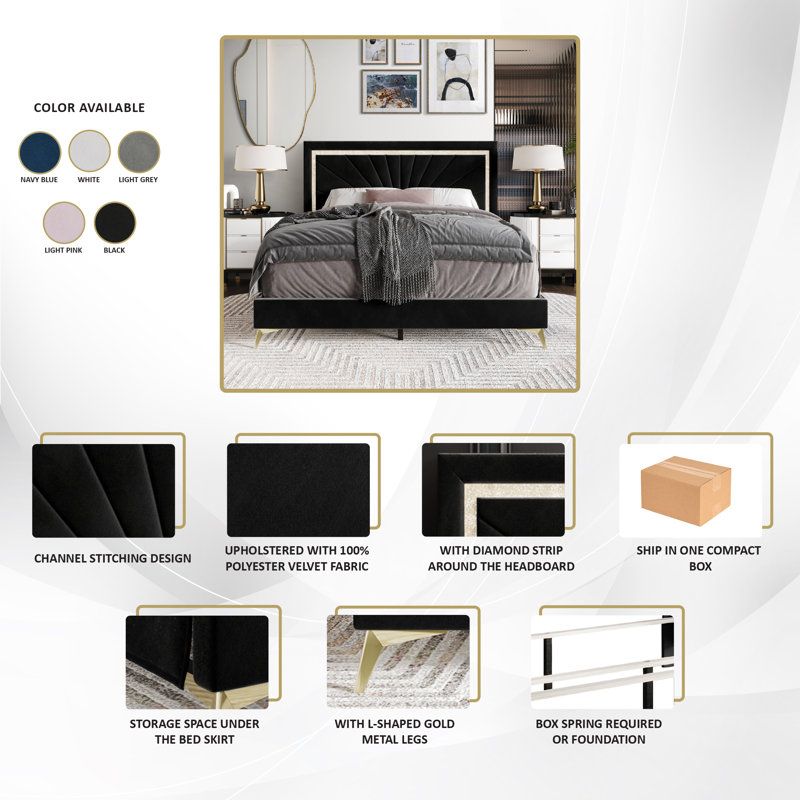 Soufian Upholstered Standard Bed, Black, Queen
