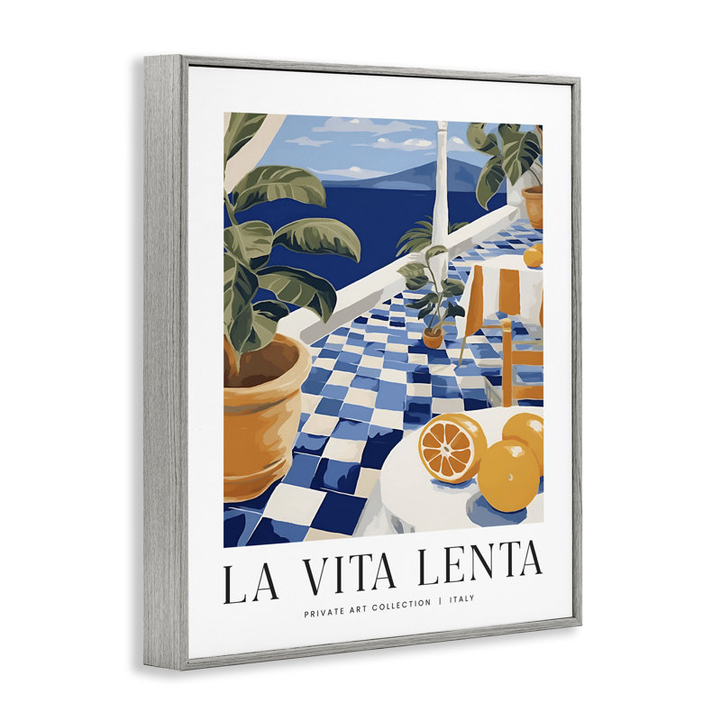Estampe numérique classique italienne d'été encadrée, design par lettré et doublé, H 14 po x l 11 po