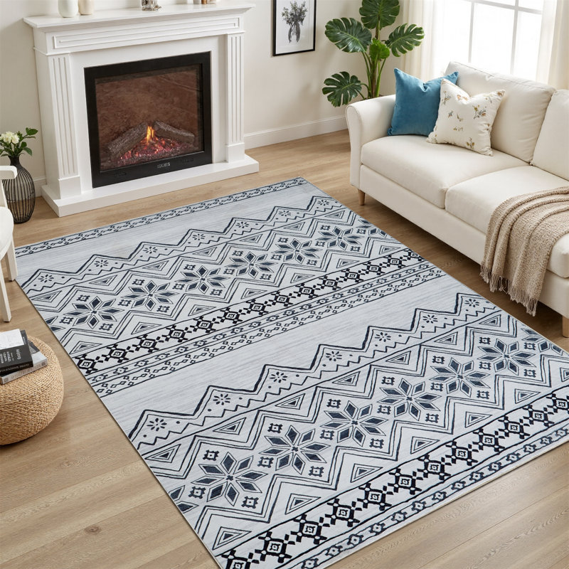 Rectangle Polyester Machine Woven Area Rug, Rectangle 6' x 9'