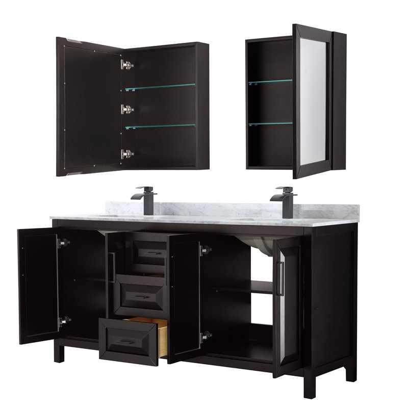 Daria 72'' W Double Vanity, Dark Espresso, White Cultured Marble, Matte Black